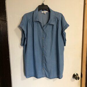 Fever Short Sleeve Button Down Denim Style Shirt, Size 2X
